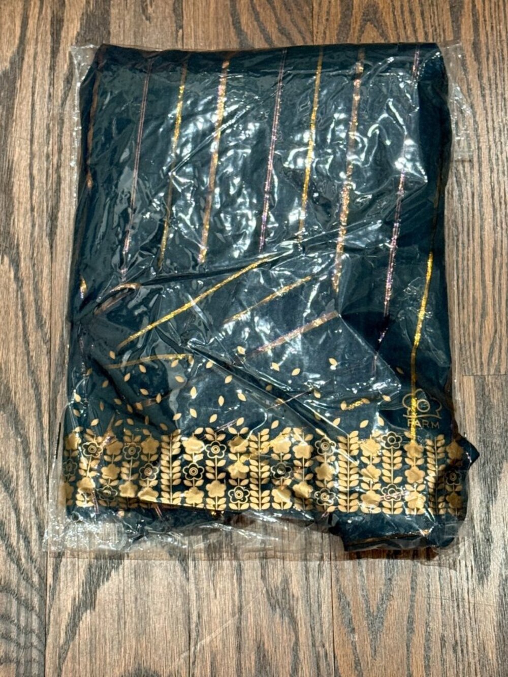 Farm Rio Anthropologie One Shoulder Jumpsuit XL Black Gold Stripe NWT - Picture 3 of 3